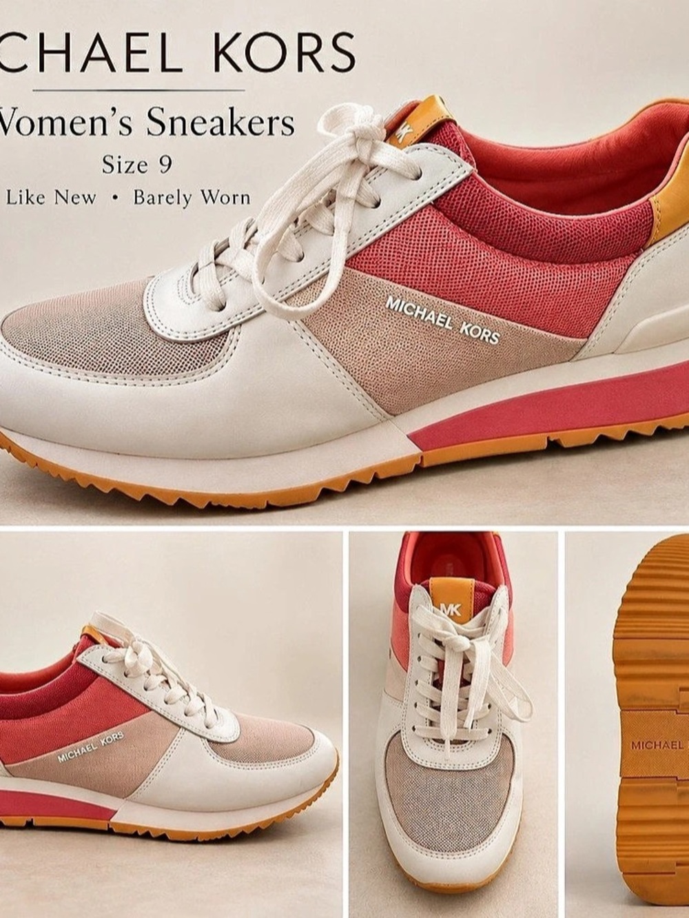 Michael Kors Colorblock Sneakers Pink White Orange Size 9 Like New
